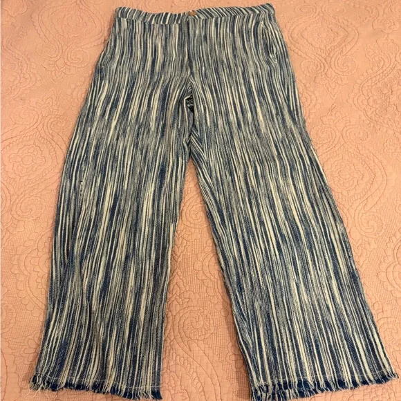 100% Cotton Free People Navy and Cream Striped Pants - Picture 5 of 10